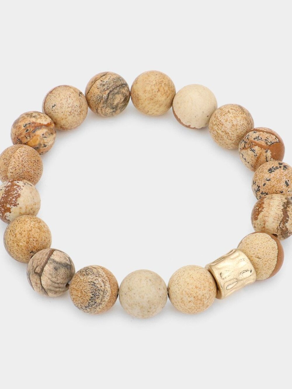 Picture Jasper Semi Precious Stone Beaded Stretch Bracelet - Earthy Boho Stack